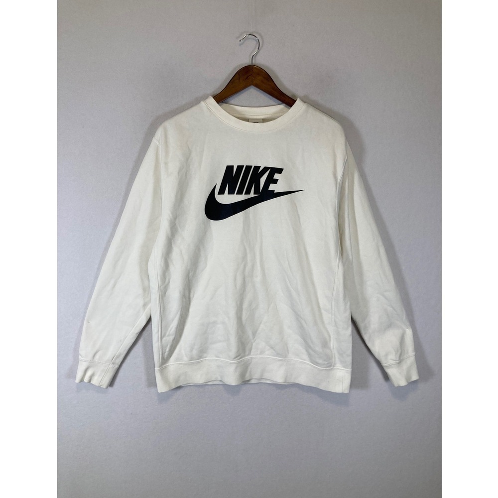 Streetwear Nike Mens Large White Black Futura Logo Crewneck Fleece Sweatshirt
